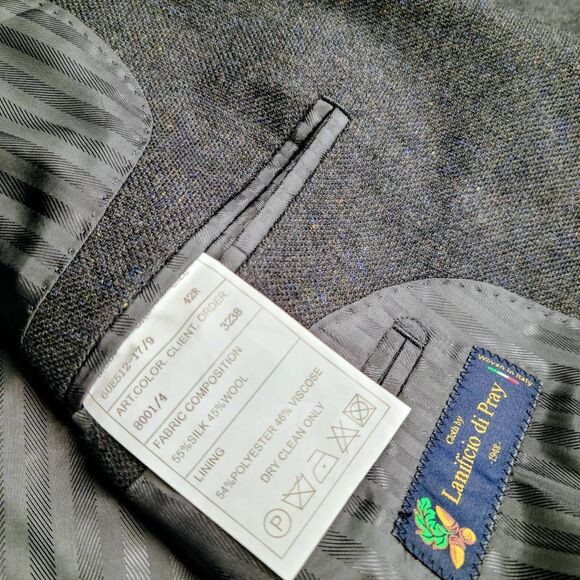 Baroni Couture Silk & Wool Grey Blazer Tan & Blue Flecks Sport Coat Jacket - Picture 8 of 9